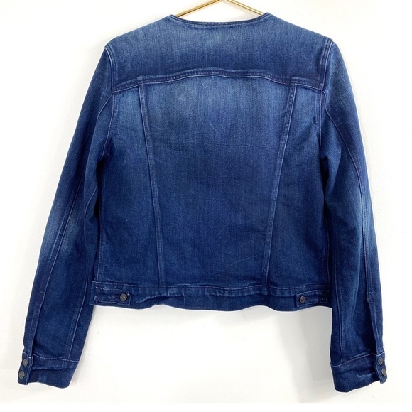 7 for All Mankind Studded Leather Open Front Denim Jacket Blue & Black Size L - Picture 3 of 8